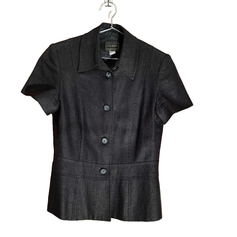 Louben Black Linen Short Sleeve Suit Jacket
